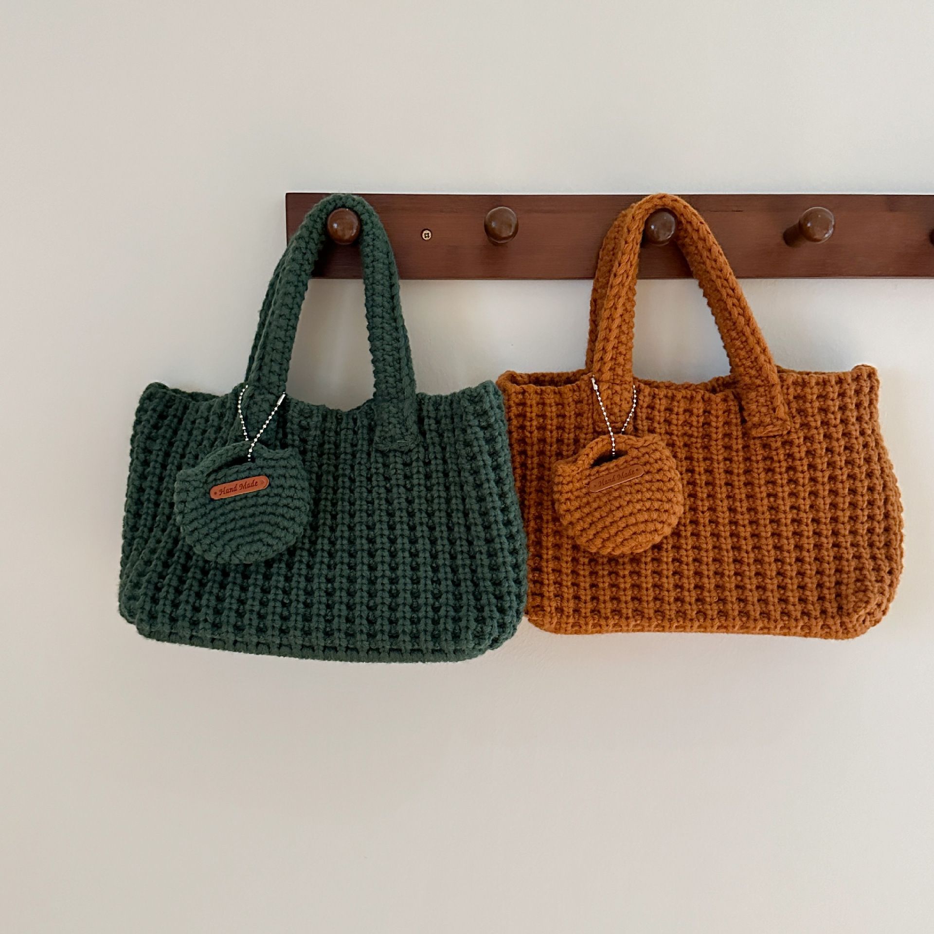 Brown Handcrafted Crochet Tote Bag – Vintage-Style Woven Cotton-Yarn Look Bag - Image 3