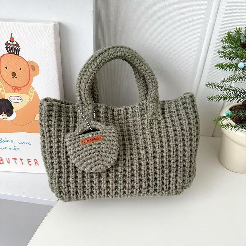 Light Green Handcrafted Crochet Tote Bag – Vintage-Style Woven Cotton-Yarn Look Bag - Image 1