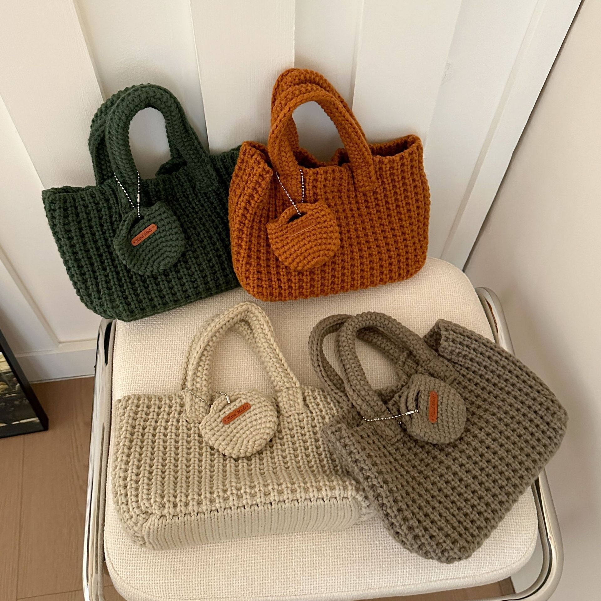 Light Green Handcrafted Crochet Tote Bag – Vintage-Style Woven Cotton-Yarn Look Bag - Image 2