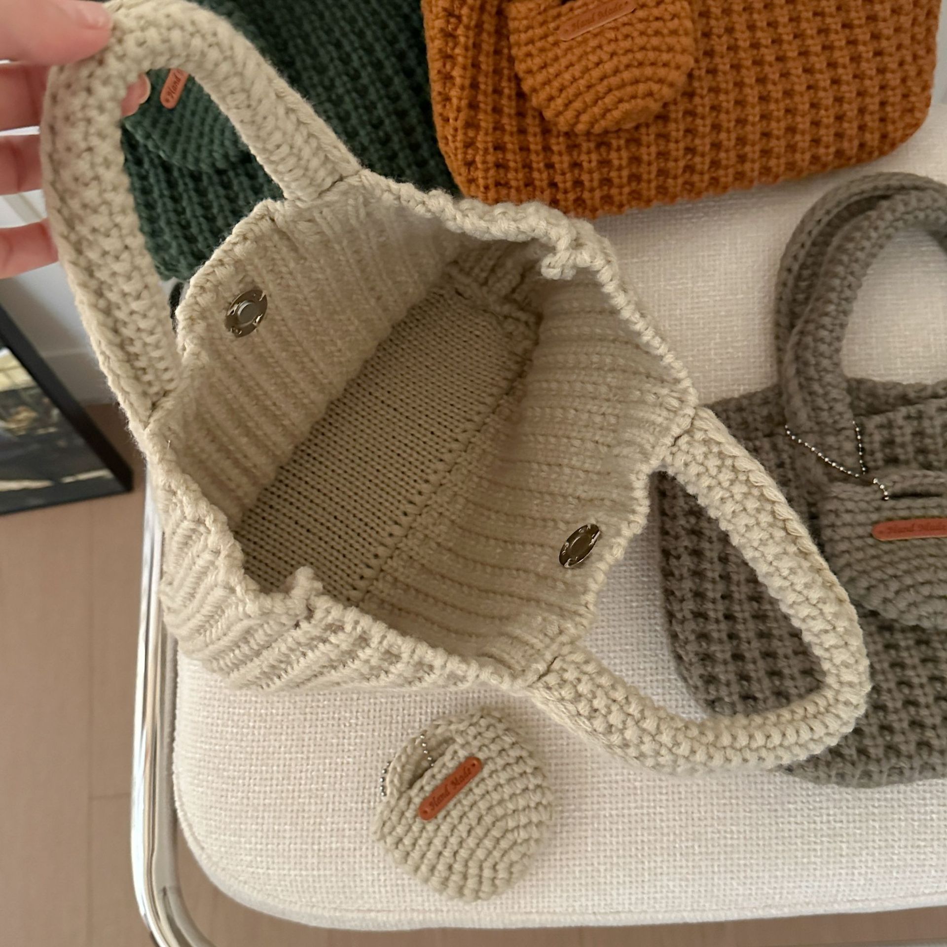 Light Green Handcrafted Crochet Tote Bag – Vintage-Style Woven Cotton-Yarn Look Bag - Image 5