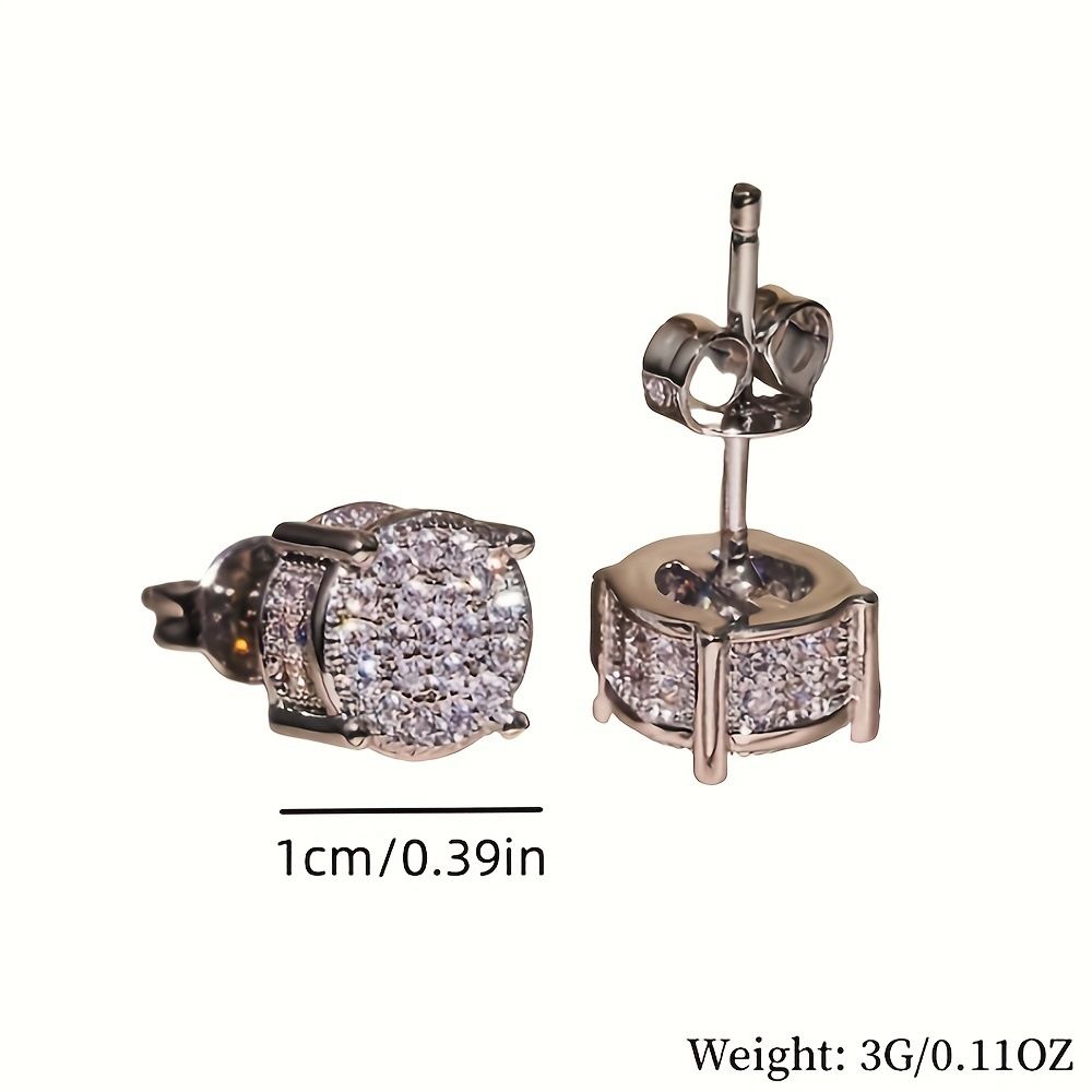 Gold Unisex Round Crystal Stud Earrings – Full-Pave Micro-Set Alloy Ear Jewelry - Image 3
