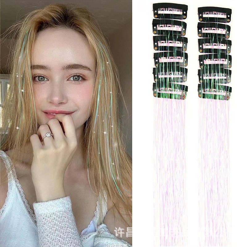 Pearl White Laser Iridescent Hair Extensions – 12-Piece Clip-In Highlight Strands (High-Temperature Fiber) - Image 1