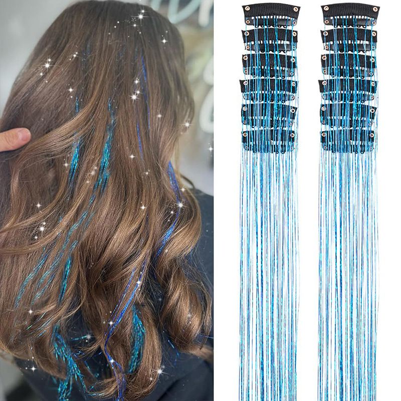 Blue Laser Iridescent Hair Extensions – 12-Piece Clip-In Highlight Strands (High-Temperature Fiber) - Image 1