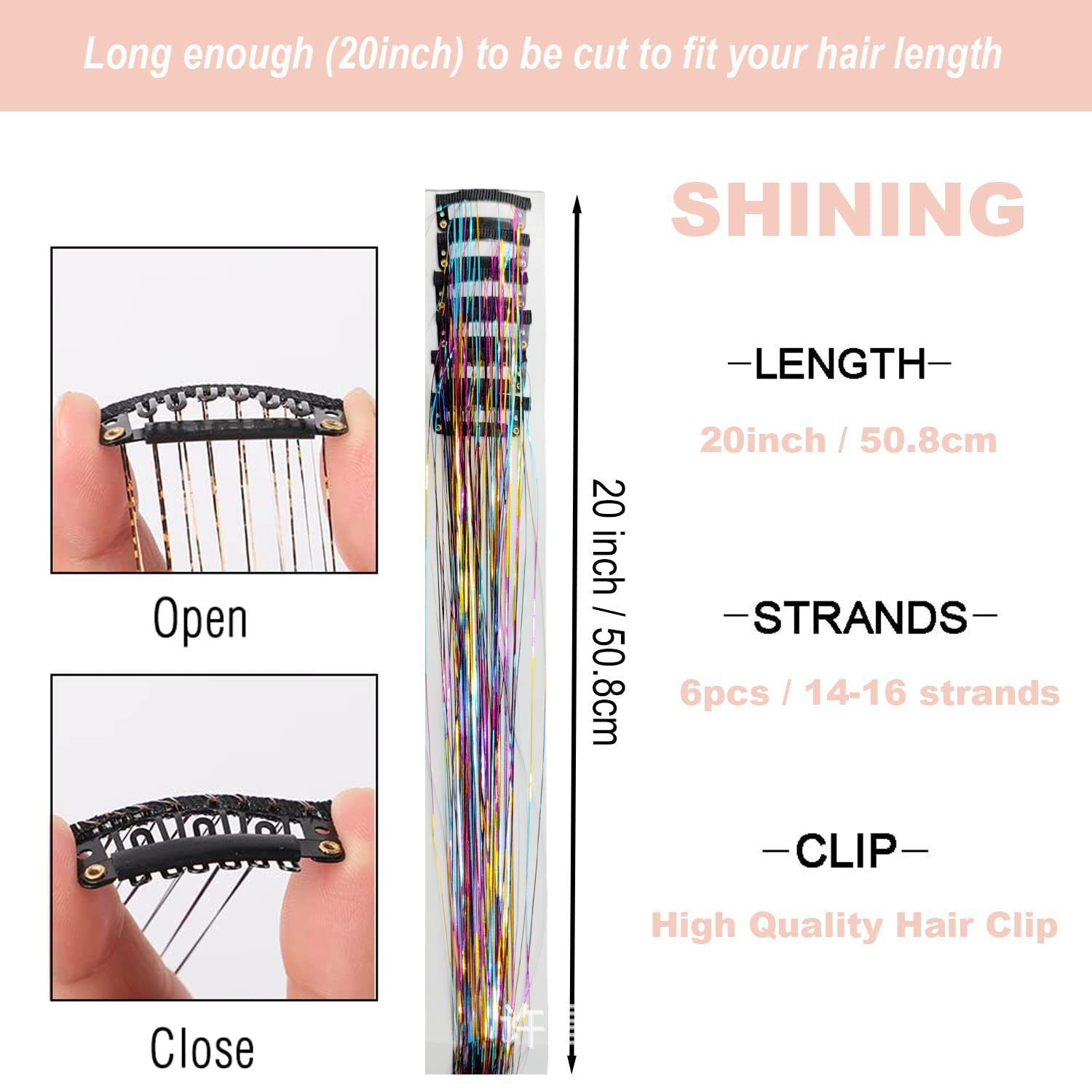 Blue Laser Iridescent Hair Extensions – 12-Piece Clip-In Highlight Strands (High-Temperature Fiber) - Image 3
