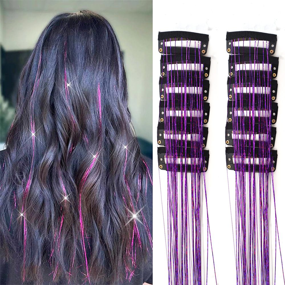 Purple Laser Iridescent Hair Extensions – 12-Piece Clip-In Highlight Strands (High-Temperature Fiber) - Image 1