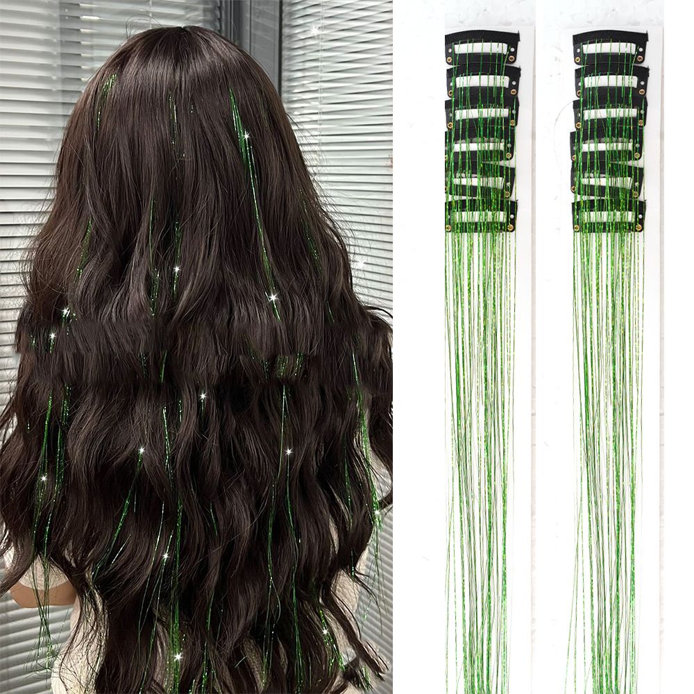 Green Laser Iridescent Hair Extensions – 12-Piece Clip-In Highlight Strands (High-Temperature Fiber) - Image 1
