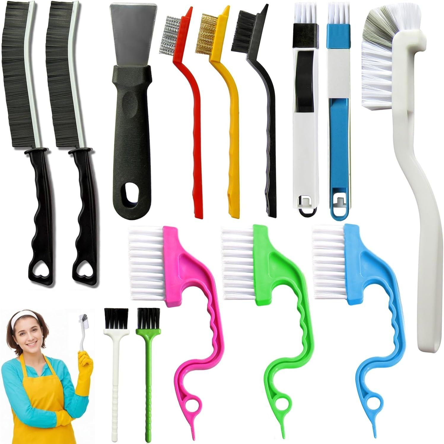 Set B Multi-Use Heavy-Duty Cleaning Brush Set – 14-Piece Hard Bristle Tool Kit for Kitchen, Bathroom & Tight Spaces - Image 1