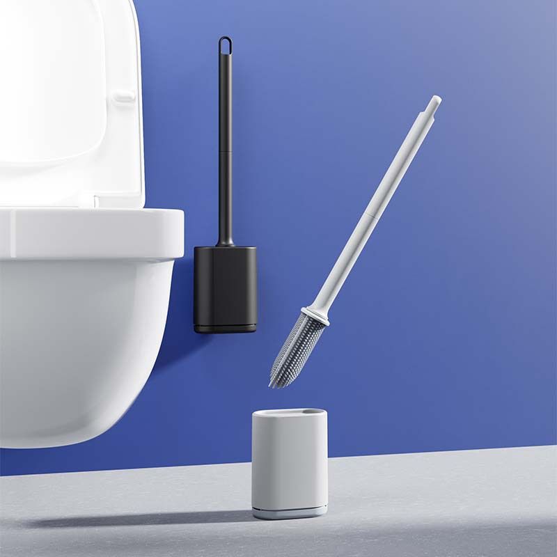 2 Pcs (Black + White) Wall-Mountable Toilet Brush Set – Soft-Tip 360° Cleaning System - Image 1