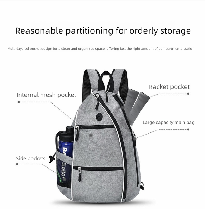 Grey Pickleball Multi-Sport Backpack – Oxford Fabric, Dual-Carry, Smart-Organized - Image 3