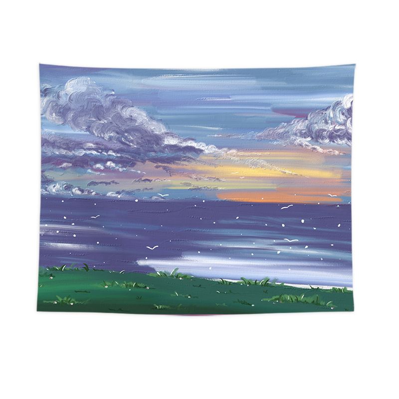 Sunset over a meadow Wall Tapestry 200x150cm - Soft Plush Fabric Hanging for Bedroom, Living Room, Dorm Decor - Includes Mounting Kit for Easy Installation - Image 1