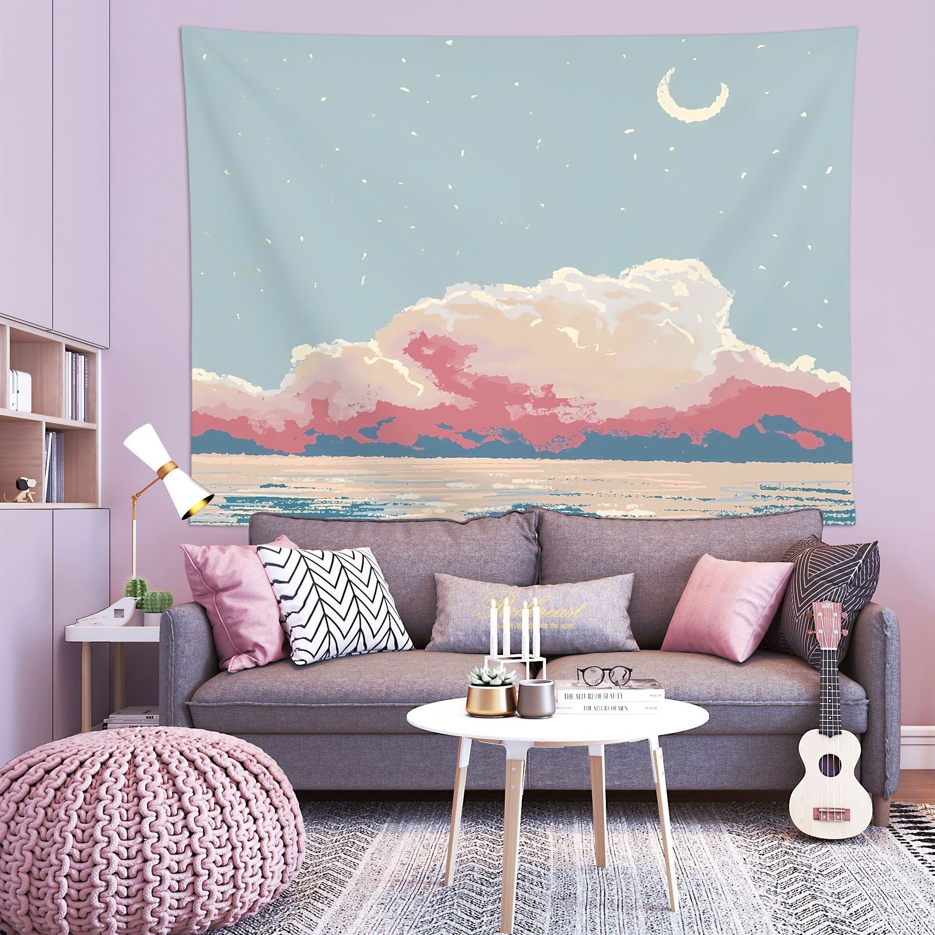 Sunset over a meadow Wall Tapestry 200x150cm - Soft Plush Fabric Hanging for Bedroom, Living Room, Dorm Decor - Includes Mounting Kit for Easy Installation - Image 2