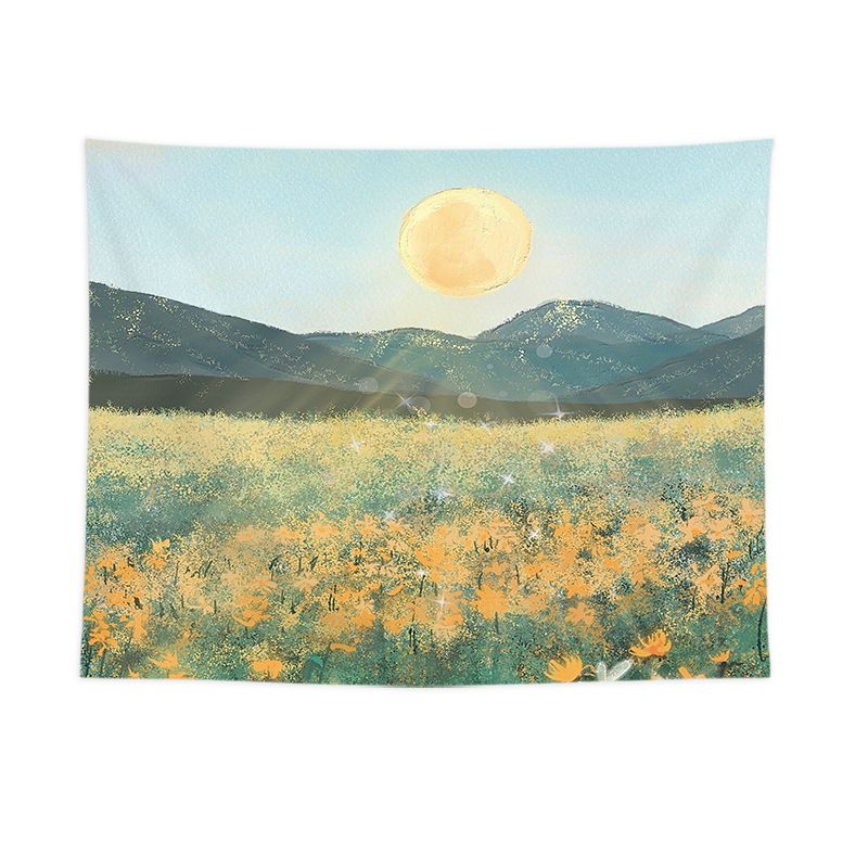 Sun and Flower Motifs Wall Tapestry 200x150cm - Soft Plush Fabric Hanging for Bedroom, Living Room, Dorm Decor - Includes Mounting Kit for Easy Installation - Image 1