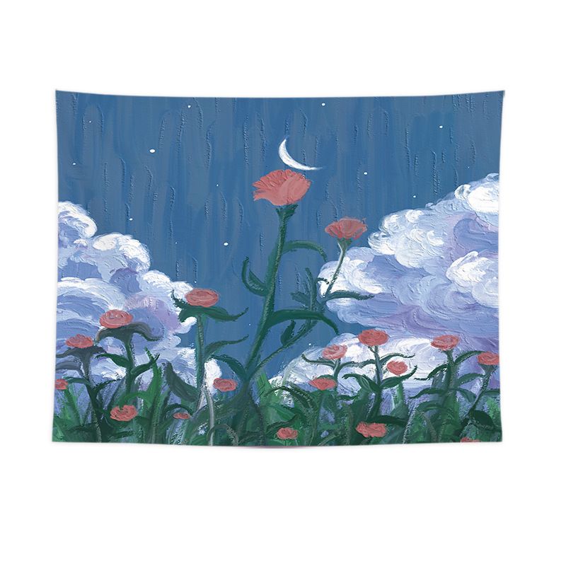 Flowers Under the Moon Wall Tapestry 200x150cm - Soft Plush Fabric Hanging for Bedroom, Living Room, Dorm Decor - Includes Mounting Kit for Easy Installation - Image 1