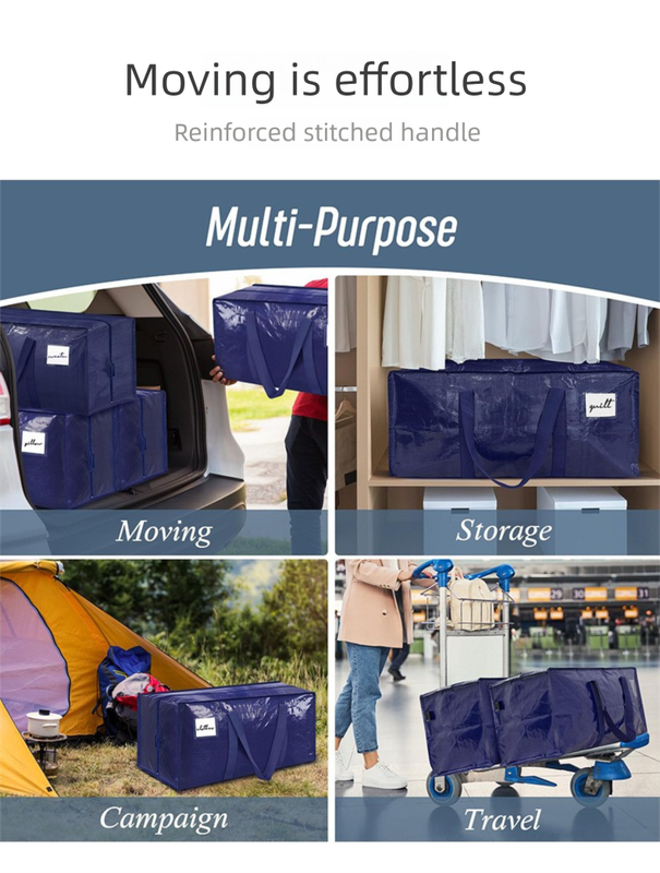 1 Pack Extra Heavy Duty Large Moving Bags with Strong Zipper & Comfortable Handles, Sturdy & Durable Clothes Storage Bags Totes Bins,  Packing Moving Boxes for Clothes, Bedding, Dorm & Travel, Dark Blue - Image 7