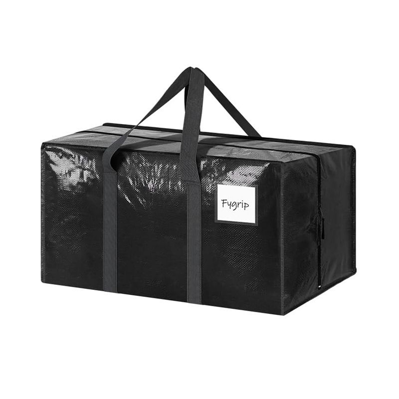 1 Pack Extra Heavy Duty Large Moving Bags with Strong Zipper & Comfortable Handles, Sturdy & Durable Clothes Storage Bags Totes Bins,  Packing Moving Boxes for Clothes, Bedding, Dorm & Travel, Black - Image 1