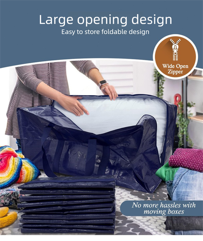 1 Pack Extra Heavy Duty Large Moving Bags with Strong Zipper & Comfortable Handles, Sturdy & Durable Clothes Storage Bags Totes Bins,  Packing Moving Boxes for Clothes, Bedding, Dorm & Travel, Black - Image 4