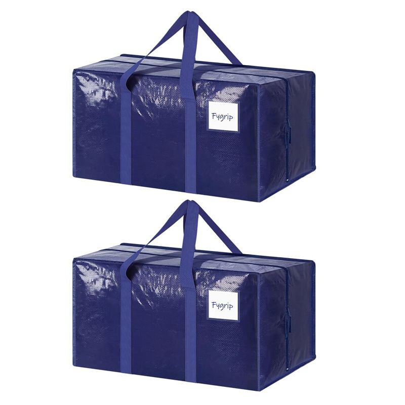 2 Pack Extra Heavy Duty Large Moving Bags with Strong Zipper & Comfortable Handles, Sturdy & Durable Clothes Storage Bags Totes Bins,  Packing Moving Boxes for Clothes, Bedding, Dorm & Travel, Dark Blue - Image 1