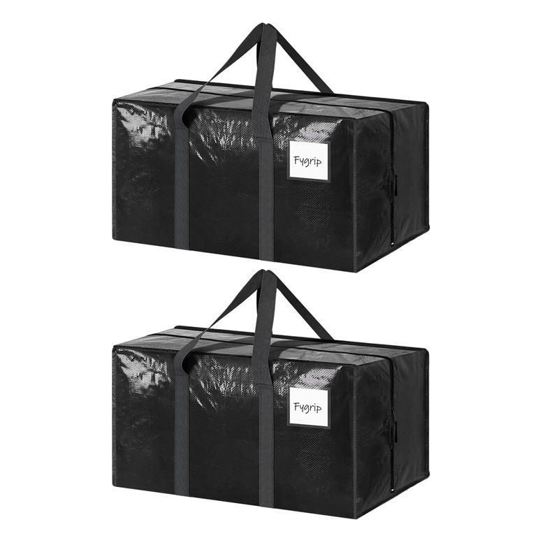 2 Pack Extra Heavy Duty Large Moving Bags with Strong Zipper & Comfortable Handles, Sturdy & Durable Clothes Storage Bags Totes Bins,  Packing Moving Boxes for Clothes, Bedding, Dorm & Travel, Black - Image 1