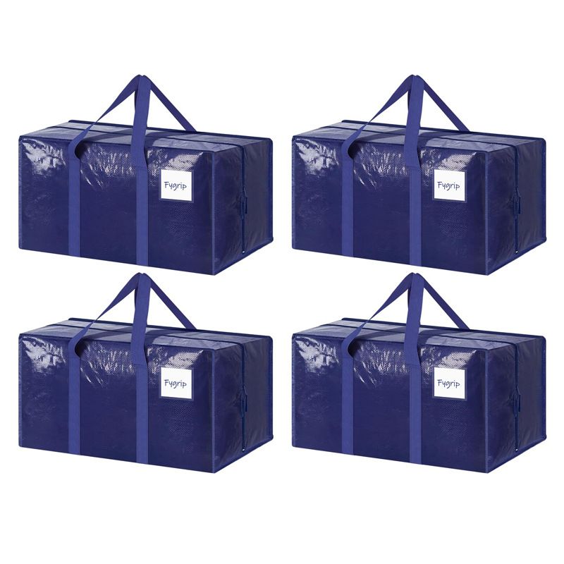 4 Pack Extra Heavy Duty Large Moving Bags with Strong Zipper & Comfortable Handles, Sturdy & Durable Clothes Storage Bags Totes Bins,  Packing Moving Boxes for Clothes, Bedding, Dorm & Travel, Dark Blue - Image 1