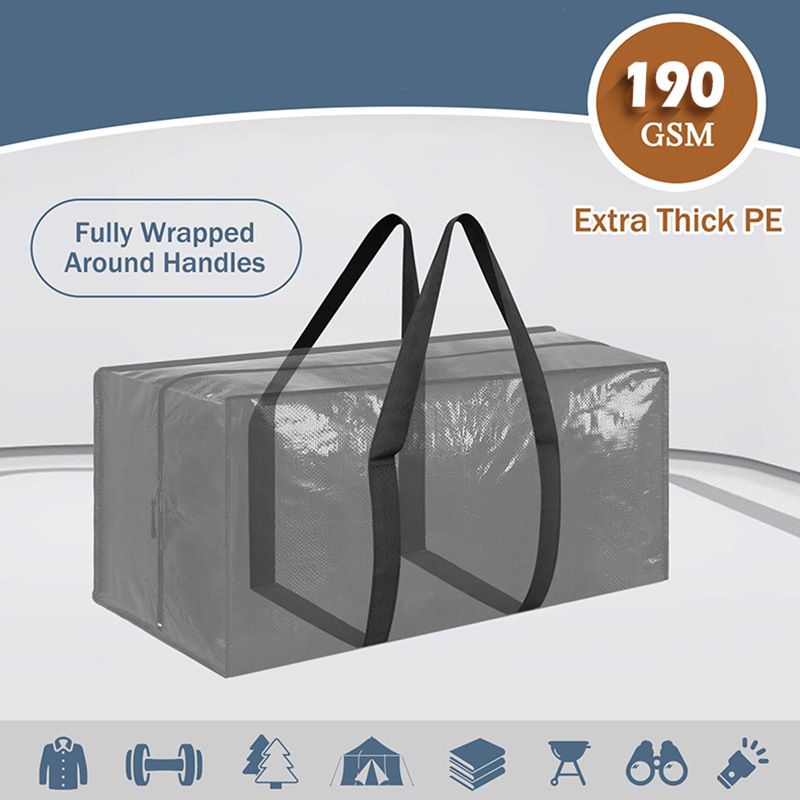 4 Pack Extra Heavy Duty Large Moving Bags with Strong Zipper & Comfortable Handles, Sturdy & Durable Clothes Storage Bags Totes Bins,  Packing Moving Boxes for Clothes, Bedding, Dorm & Travel, Dark Blue - Image 3