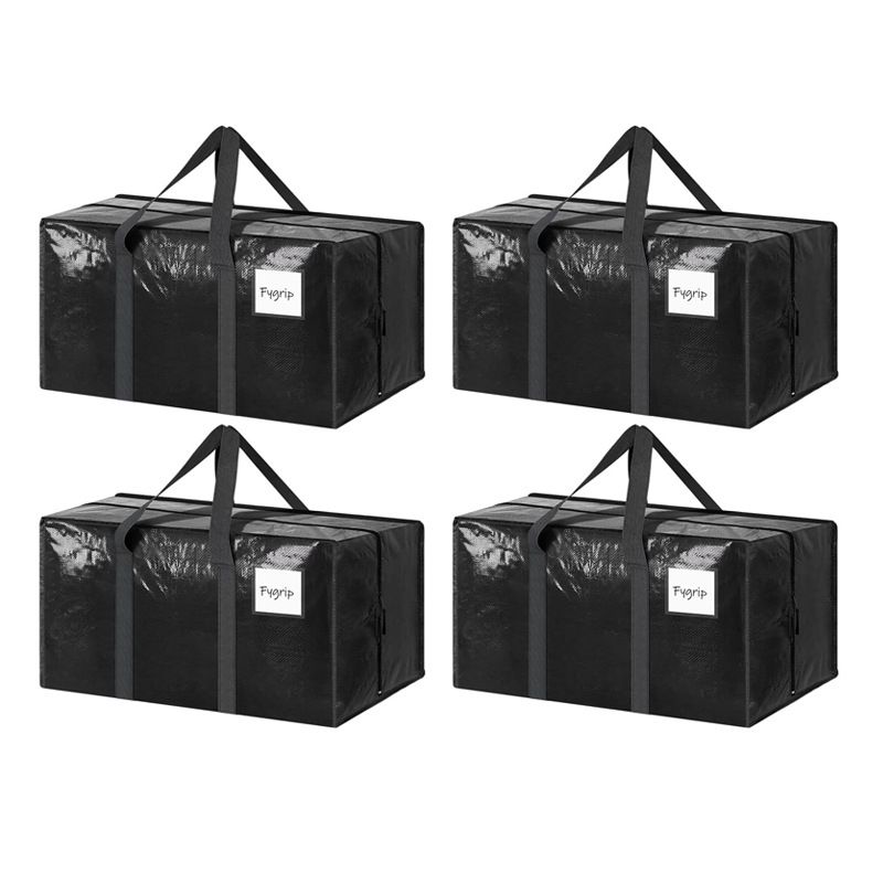 4 Pack Extra Heavy Duty Large Moving Bags with Strong Zipper & Comfortable Handles, Sturdy & Durable Clothes Storage Bags Totes Bins,  Packing Moving Boxes for Clothes, Bedding, Dorm & Travel, Black - Image 1