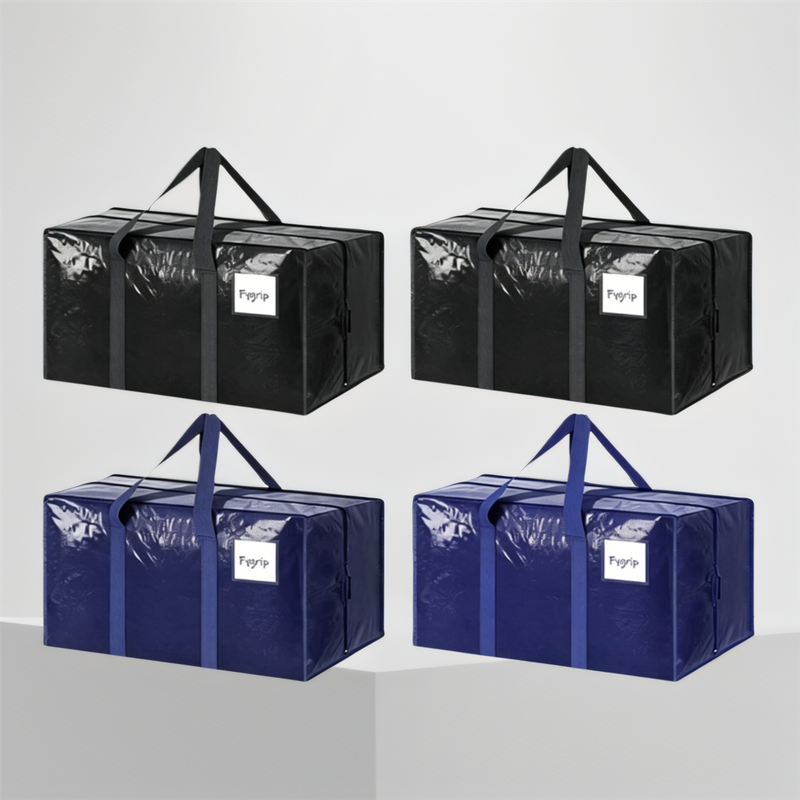 4 Pack ( 2 Dark Blue+2 Black ) Extra Heavy Duty Large Moving Bags with Strong Zipper & Comfortable Handles, Sturdy & Durable Clothes Storage Bags Totes Bins,  Packing Moving Boxes for Clothes, Bedding, Dorm & Travel, - Image 1