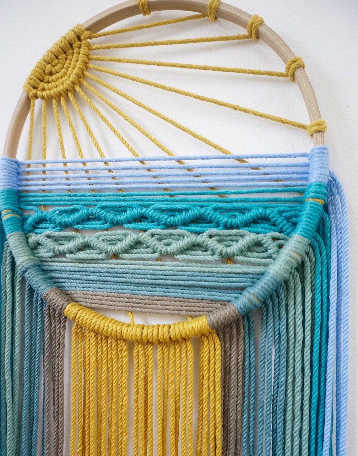 Style 1 Hand-Woven Cotton Rope Sunrise Sunset Wall Hanging - Bohemian Macrame Tapestry with Tassels, 60x30cm - Perfect for Living Room, Bedroom - Image 4