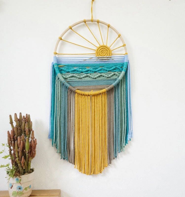 Style 3 Hand-Woven Cotton Rope Sunrise Sunset Wall Hanging - Bohemian Macrame Tapestry with Tassels, 60x30cm - Perfect for Living Room, Bedroom - Image 1