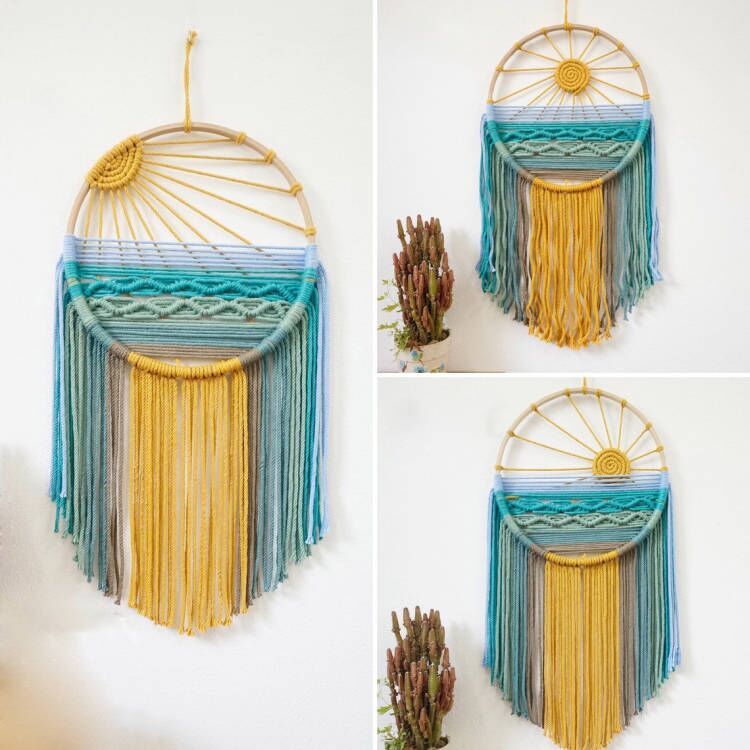 Style 3 Hand-Woven Cotton Rope Sunrise Sunset Wall Hanging - Bohemian Macrame Tapestry with Tassels, 60x30cm - Perfect for Living Room, Bedroom - Image 2