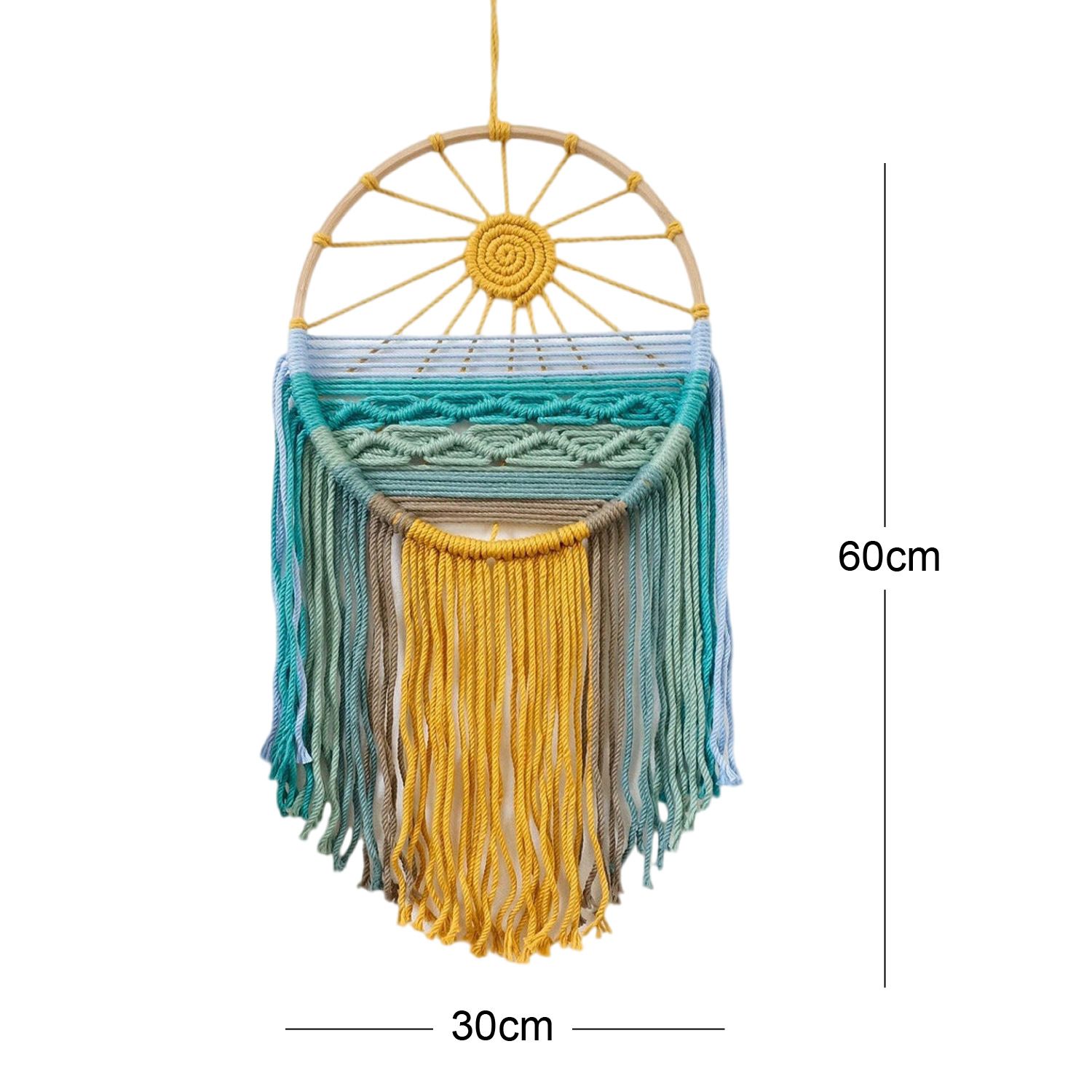 Style 3 Hand-Woven Cotton Rope Sunrise Sunset Wall Hanging - Bohemian Macrame Tapestry with Tassels, 60x30cm - Perfect for Living Room, Bedroom - Image 3