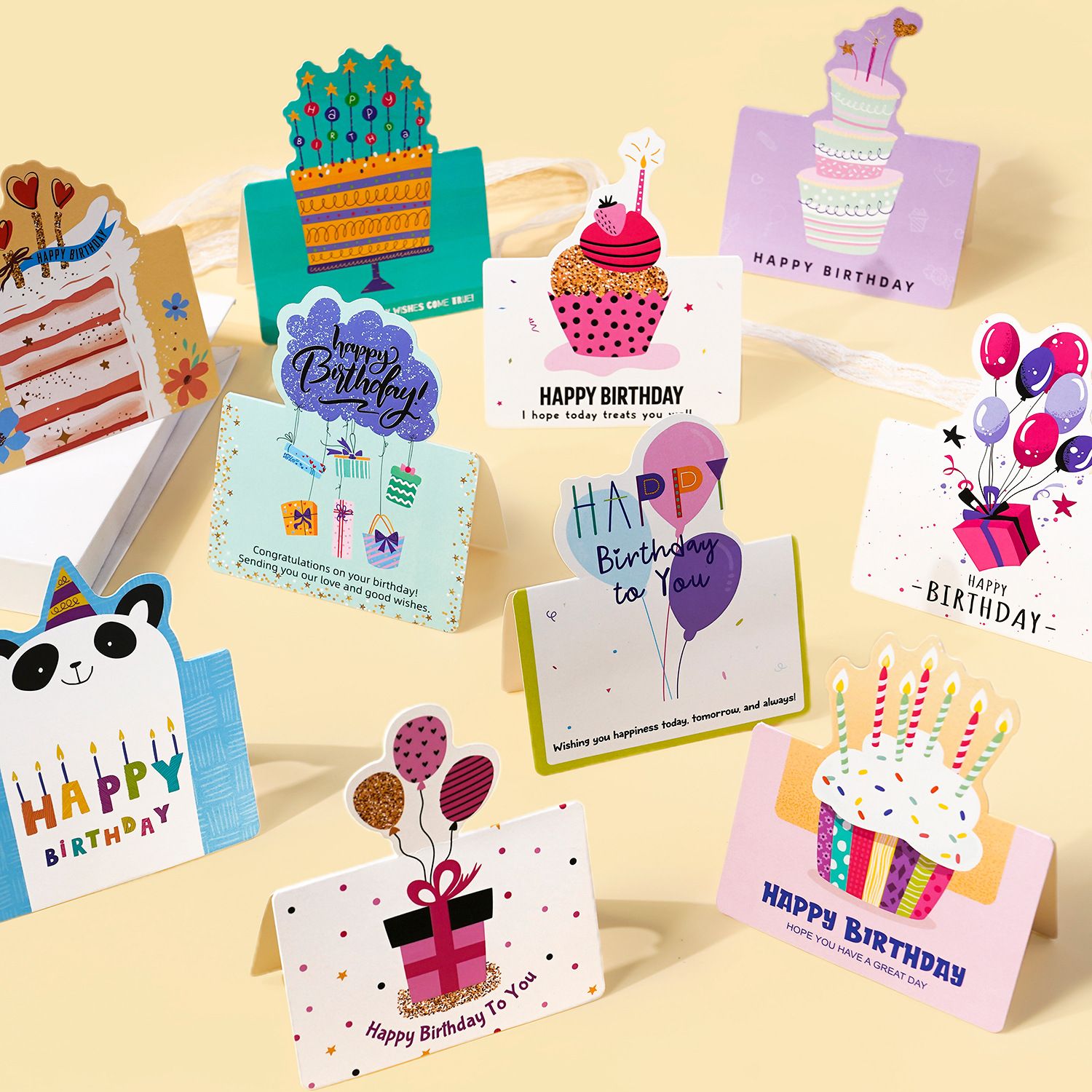 3 Sets 3D Pop-up Birthday Card Set - 3*10pcs Cartoon Panda/Cake/Balloon Greeting Cards with Envelopes, Handwritten Message Foldable Cards for Kids/Friends/Party Favors - Image 1