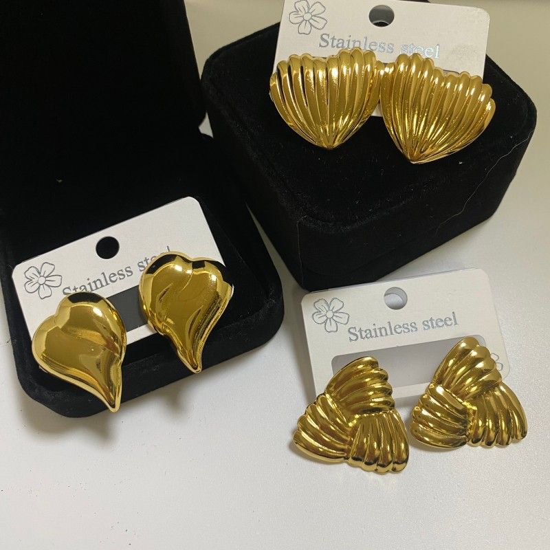 Combination B 18K Gold-Plated Stainless Steel Earring Set - 3 Pairs Minimalist Geometric Studs for Women with Gift Box Packaging - Image 1