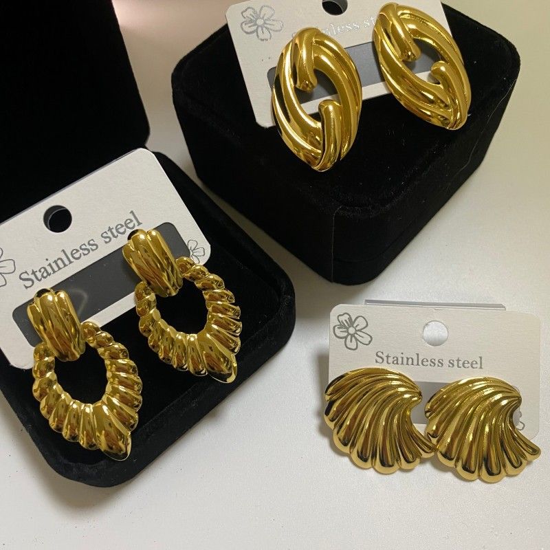 Combination C 18K Gold-Plated Stainless Steel Earring Set - 3 Pairs Minimalist Geometric Studs for Women with Gift Box Packaging - Image 1