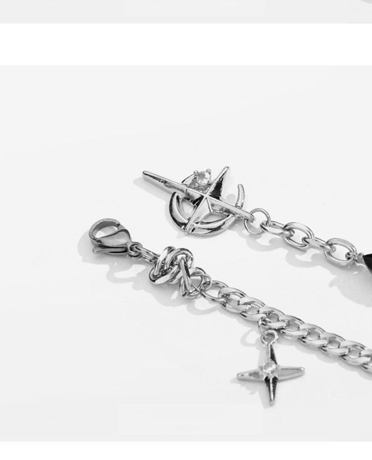 Silver Hip-hop style titanium steel black gemstone spliced star cross necklace, unisex trendy streetwear design collarbone chain - Image 7