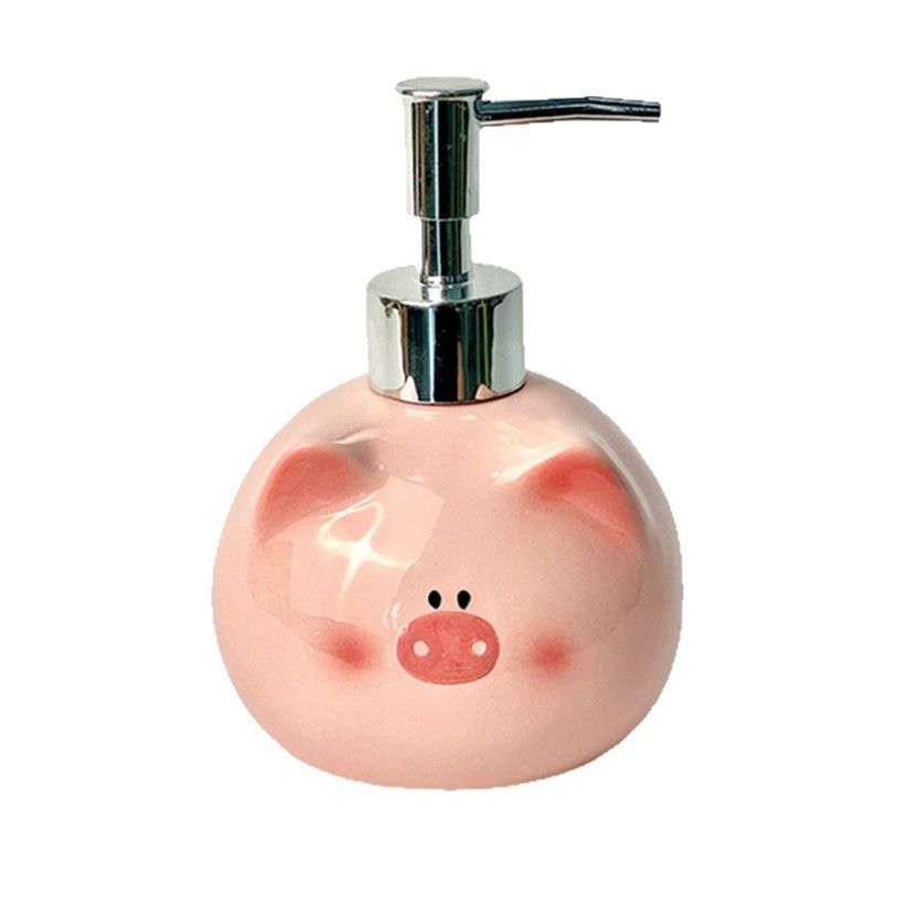 Pink Cute Pink Pig Ceramic Soap Dispenser with Pump - Adorable Bathroom Accessory for Lotion, Shampoo, and Shower Gel - Image 1