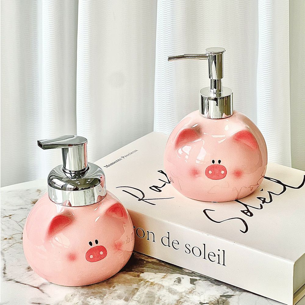 Pink Cute Pink Pig Ceramic Soap Dispenser with Pump - Adorable Bathroom Accessory for Lotion, Shampoo, and Shower Gel - Image 2