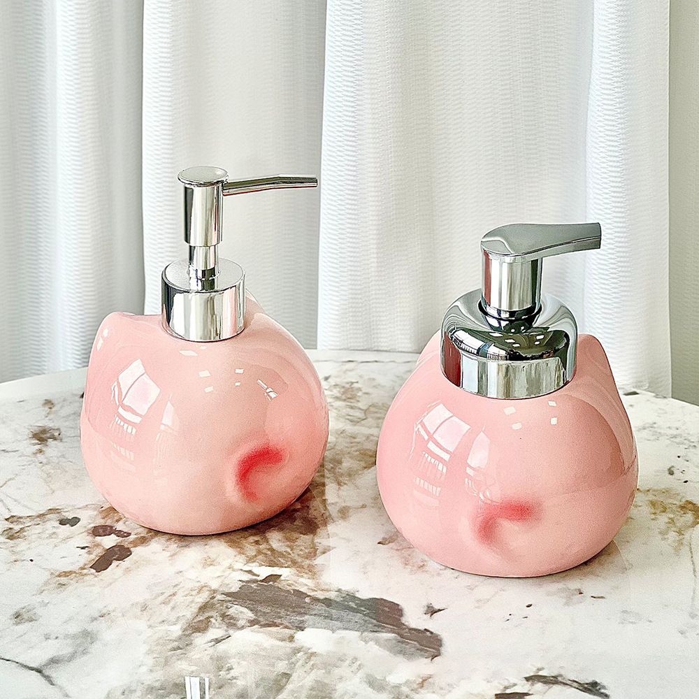 Pink Cute Pink Pig Ceramic Soap Dispenser with Pump - Adorable Bathroom Accessory for Lotion, Shampoo, and Shower Gel - Image 3