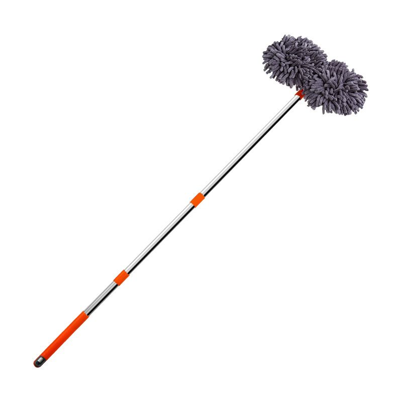 Orange and Grey Telescopic Dual-Head Car Wash Brush with 360° Rotating Chenille Mop Head - Long Handle Auto Cleaning Tool - Image 1