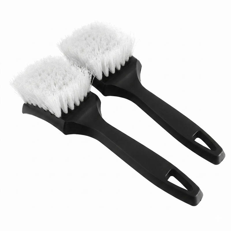 White Car Tire & Detailing Brush  - 2-Pack Stiff Bristle Scrubber for Wheels, Mats, and Upholstery - Image 1
