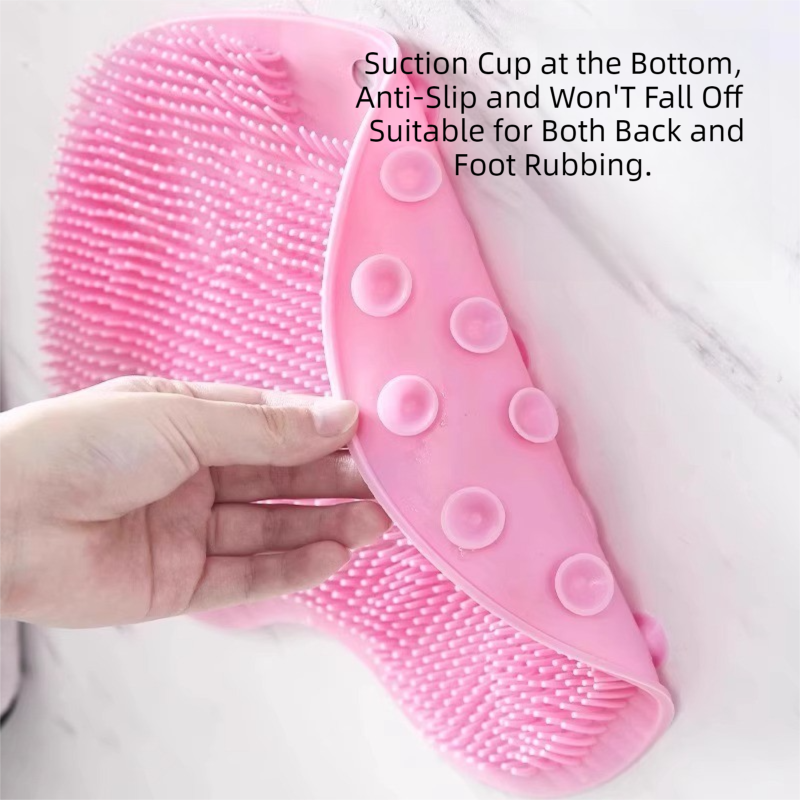 Pink 3-piece set  (2-Pack Silicone Foot & Back Scrubber Mat with Suction Cups + 1 Premium Lace Bath Loofah Sponge Set) - Non-Slip Foot Massager & Exfoliating Shower Set - Image 3