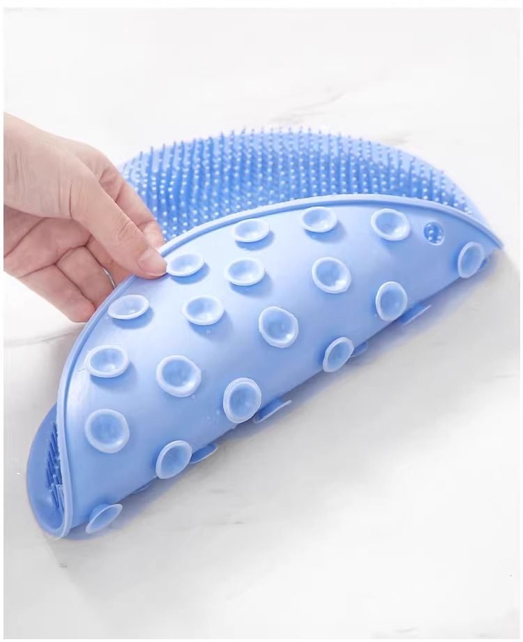 Blue 3-piece set  (2-Pack Silicone Foot & Back Scrubber Mat with Suction Cups + 1 Premium Lace Bath Loofah Sponge Set) - Non-Slip Foot Massager & Exfoliating Shower Set - Image 2