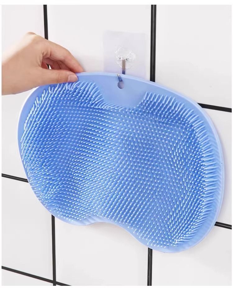 Blue 3-piece set  (2-Pack Silicone Foot & Back Scrubber Mat with Suction Cups + 1 Premium Lace Bath Loofah Sponge Set) - Non-Slip Foot Massager & Exfoliating Shower Set - Image 3