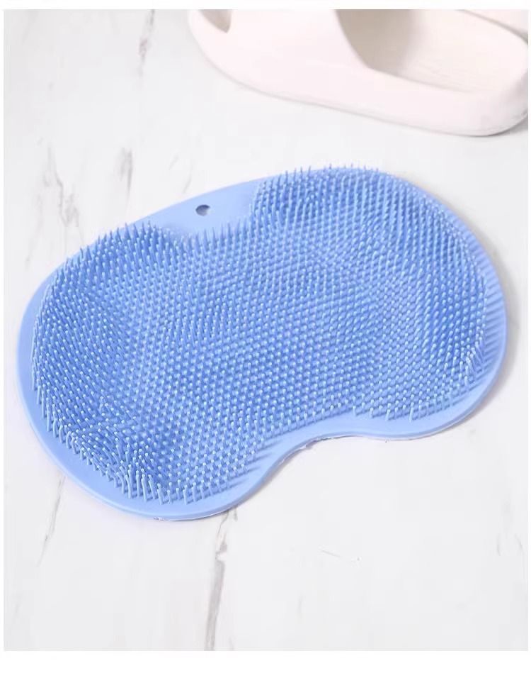 Blue 3-piece set  (2-Pack Silicone Foot & Back Scrubber Mat with Suction Cups + 1 Premium Lace Bath Loofah Sponge Set) - Non-Slip Foot Massager & Exfoliating Shower Set - Image 4