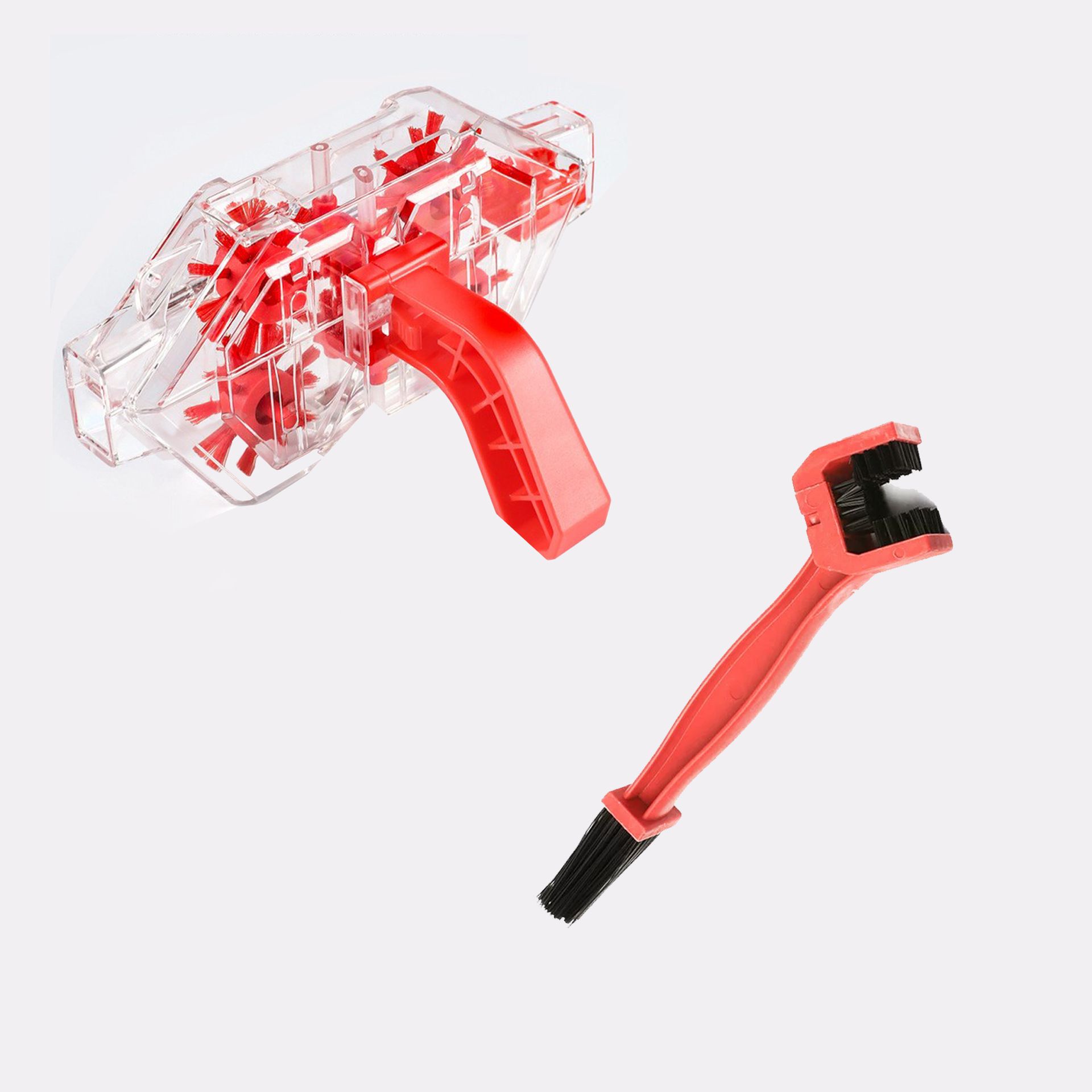 Red Transparent Bicycle Chain Cleaner with Visualization Design - Immersion Wash Tool for Road & Mountain Bikes + Bonus Cleaning Brush - Image 1