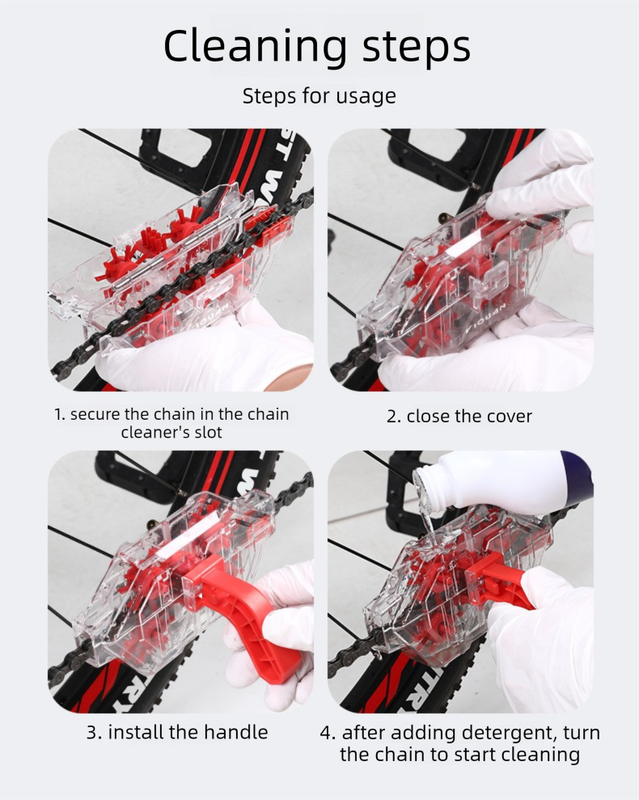 Red Transparent Bicycle Chain Cleaner with Visualization Design - Immersion Wash Tool for Road & Mountain Bikes + Bonus Cleaning Brush - Image 6