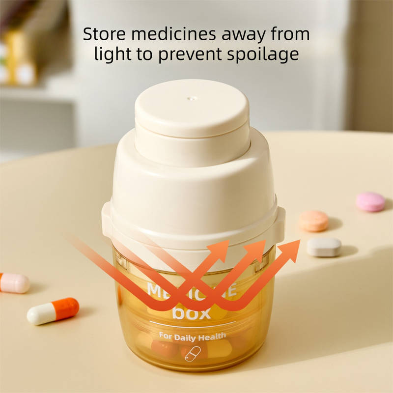 Beige 3-in-1 Pill Cutter, Crusher & Organizer Box with Built-in Water Cup - Portable Medicine Storage Container with Precision Quarter/Half Splitter - Image 5