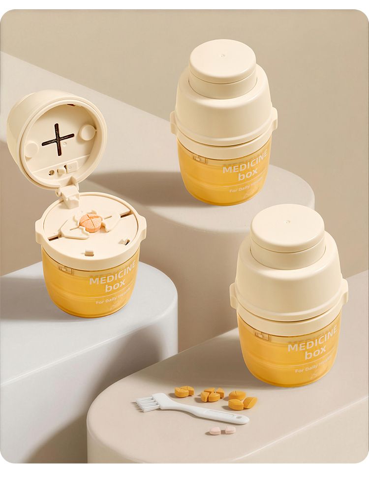 Beige 3-in-1 Pill Cutter, Crusher & Organizer Box with Built-in Water Cup - Portable Medicine Storage Container with Precision Quarter/Half Splitter - Image 7
