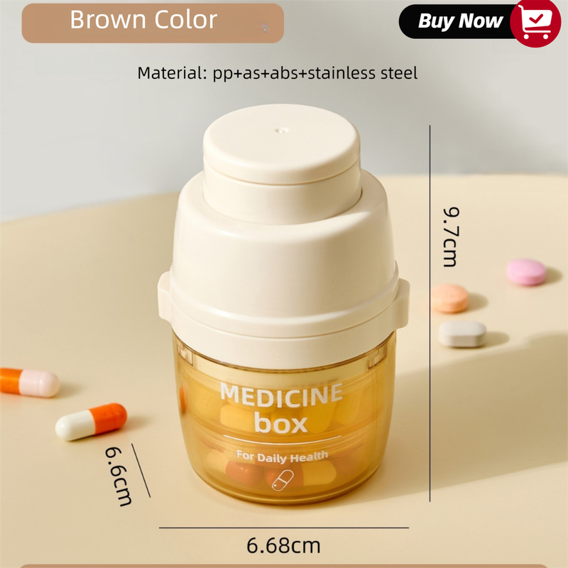 2 Pcs Beige 3-in-1 Pill Cutter, Crusher & Organizer Box with Built-in Water Cup - Portable Medicine Storage Container with Precision Quarter/Half Splitter - Image 3