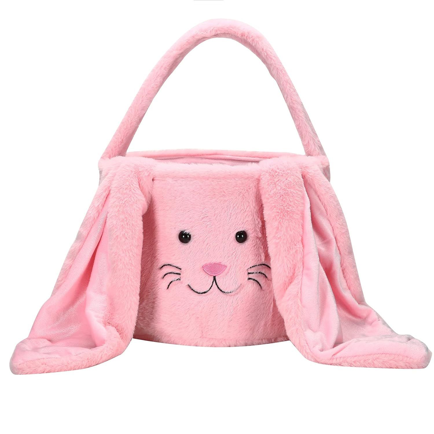 Pink Cute Plush Bunny Easter Basket with Long Ears and Personalization Option for Kids Egg Hunt and Spring Celebration - Image 1