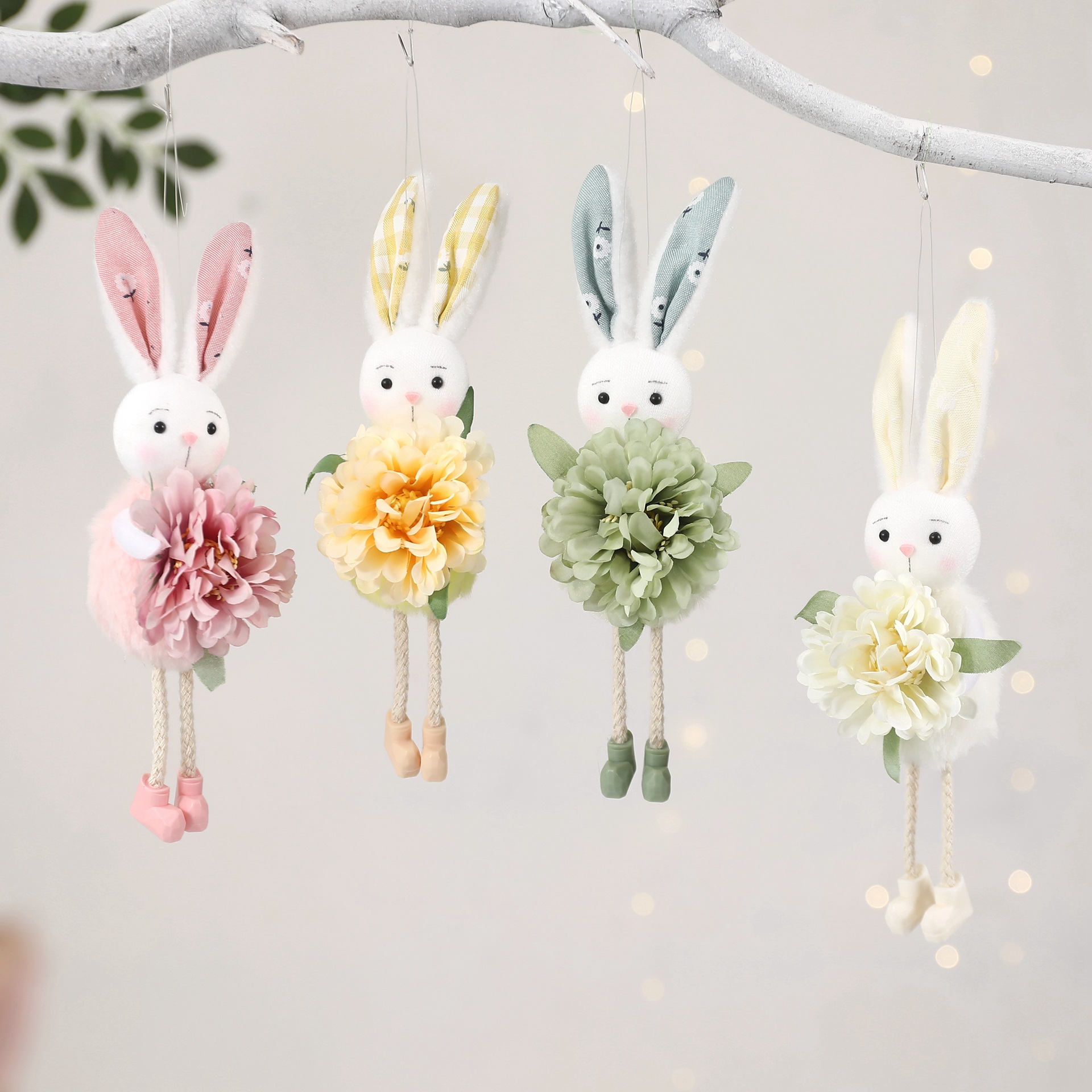 Pink Easter Bunny Flower Hanging Decoration for Home, Garden or Party Scene - Image 3